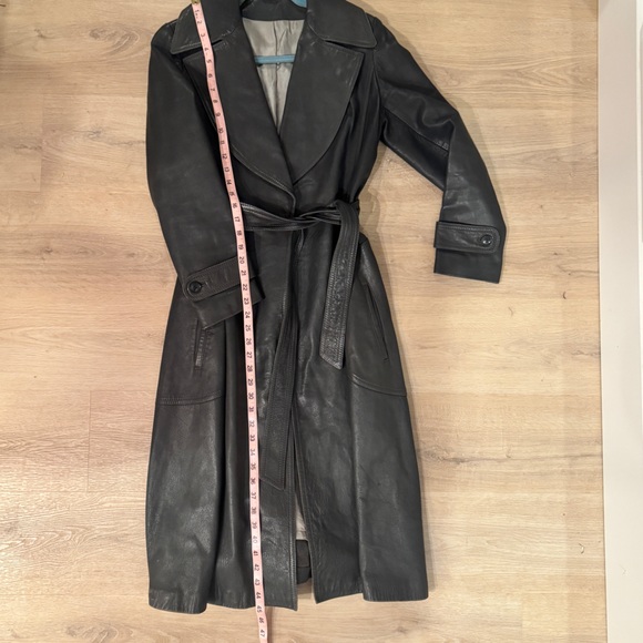 Vintage Gray Long Leather Trench Coat - women’s XS - Picture 11 of 16